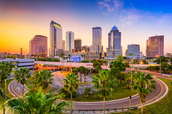 downtown tampa skyline at sunset